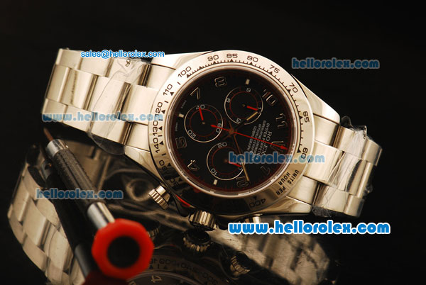 Rolex Daytona Swiss Valjoux 7750 Automatic Movement Full Steel with Black Dial and Silver Markers - Red Hands - Click Image to Close